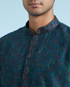 Diwas Men Teal Blue Festive Kurta