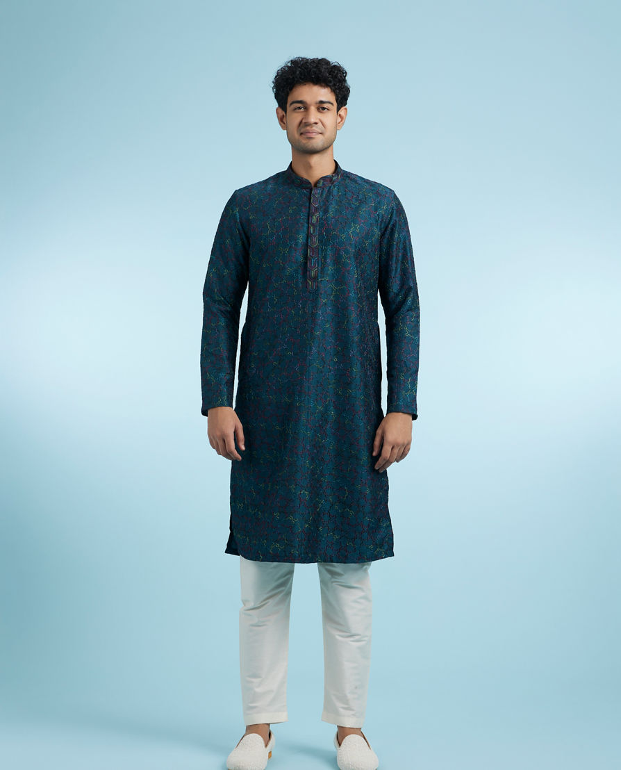 Diwas Men Teal Blue Festive Kurta
