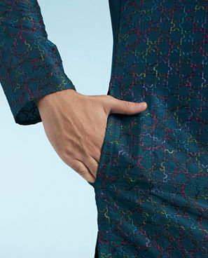 Diwas Men Teal Blue Festive Kurta