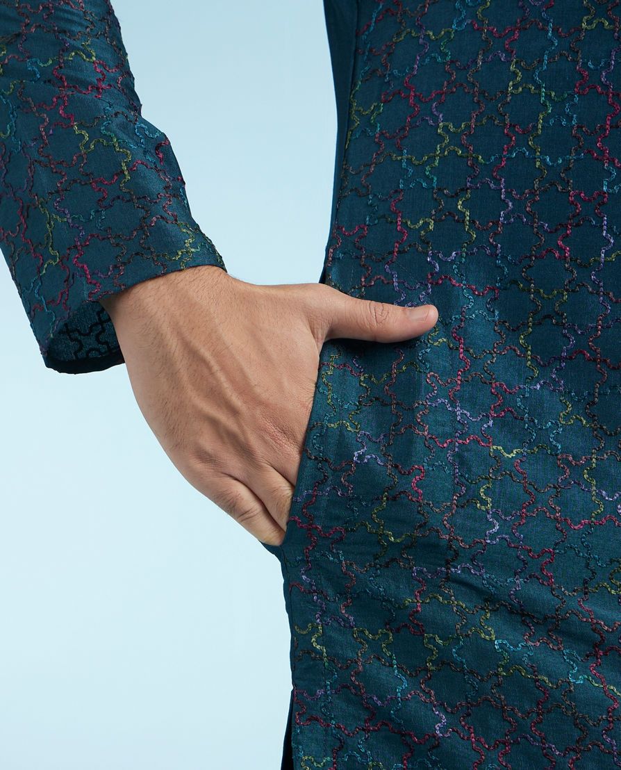 Diwas Men Teal Blue Festive Kurta
