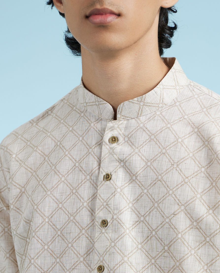 Diwas Men Beige Blended Cotton Kurta