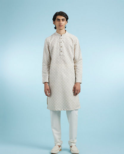 Diwas Men Beige Blended Cotton Kurta