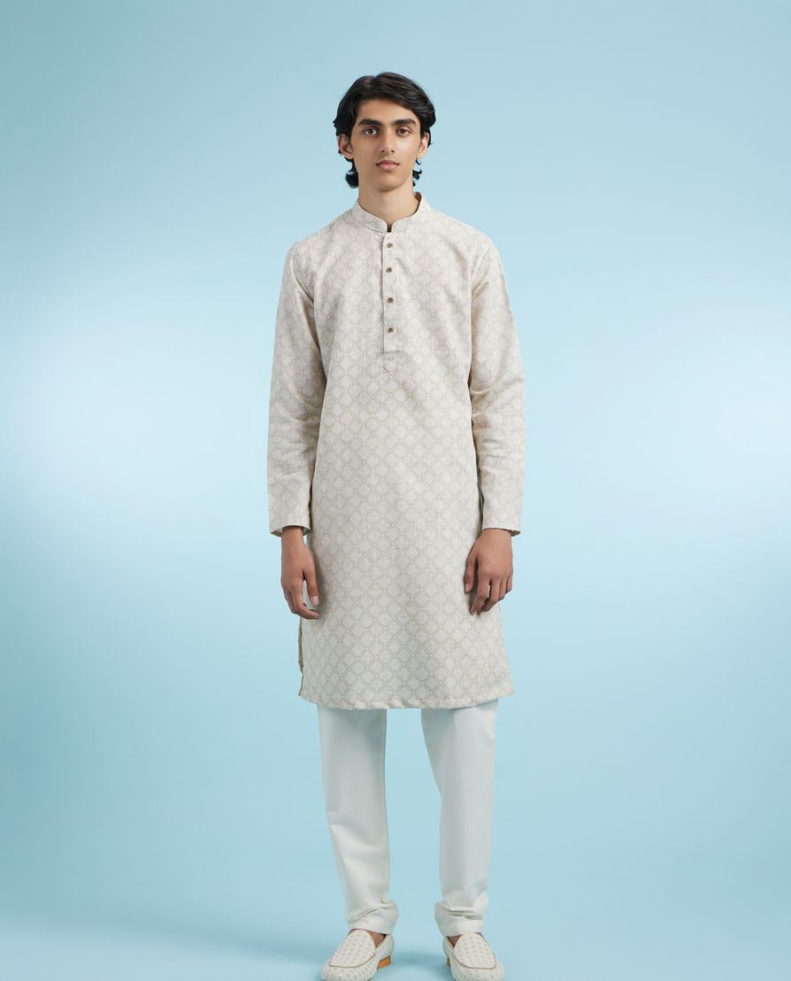 Diwas Men Beige Blended Cotton Kurta