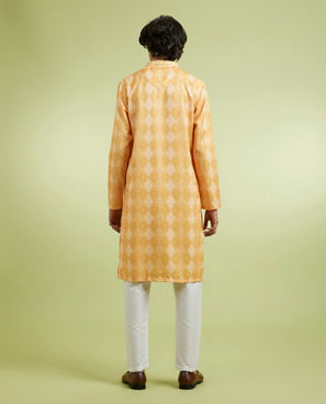 Diwas Men Vibrant Yellow Printed Blended Cotton Kurta