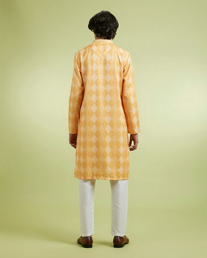 Diwas Men Vibrant Yellow Printed Blended Cotton Kurta