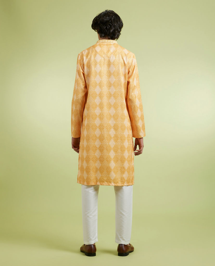 Diwas Men Vibrant Yellow Printed Blended Cotton Kurta