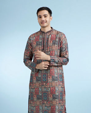 Diwas Men Rust Printed Straight Kurta
