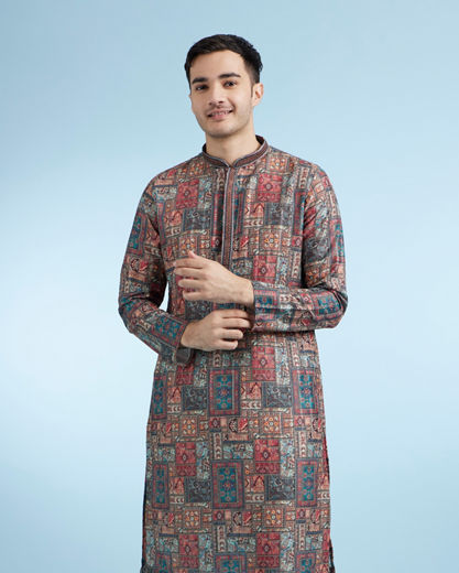 Diwas Men Rust Printed Straight Kurta
