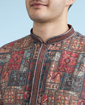 Diwas Men Rust Printed Straight Kurta