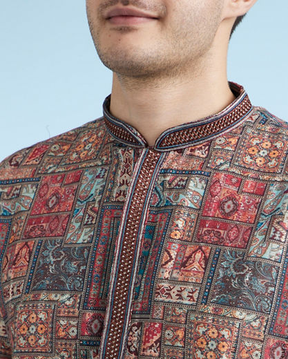 Diwas Men Rust Printed Straight Kurta