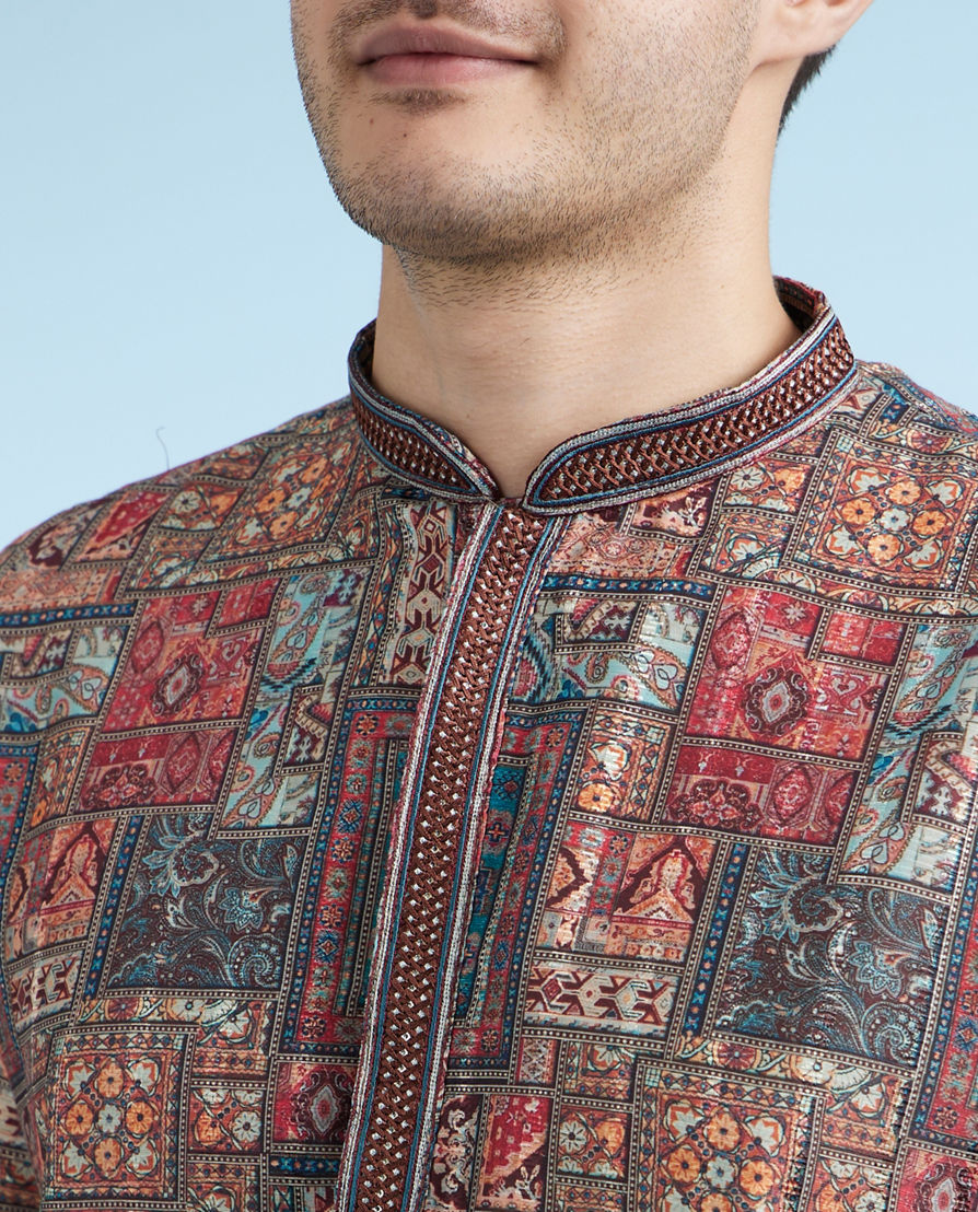 Diwas Men Rust Printed Straight Kurta