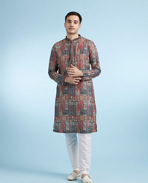 Diwas Men Rust Printed Straight Kurta