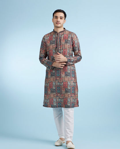 Diwas Men Rust Printed Straight Kurta