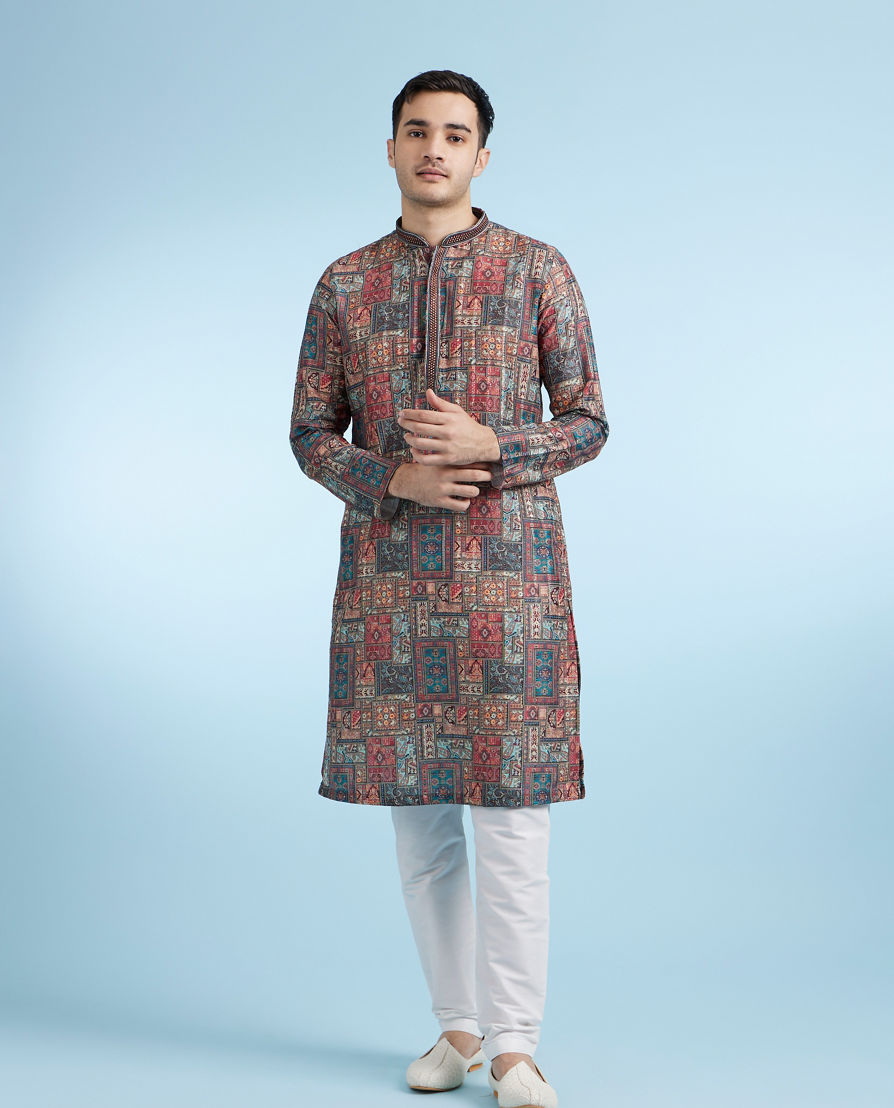 Diwas Men Rust Printed Straight Kurta