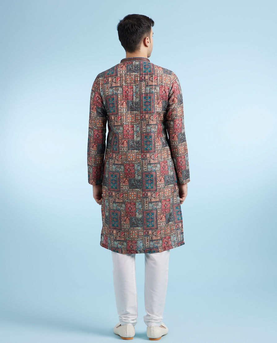 Diwas Men Rust Printed Straight Kurta