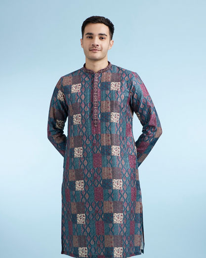 Diwas Men Teal Green Ethereal Kurta