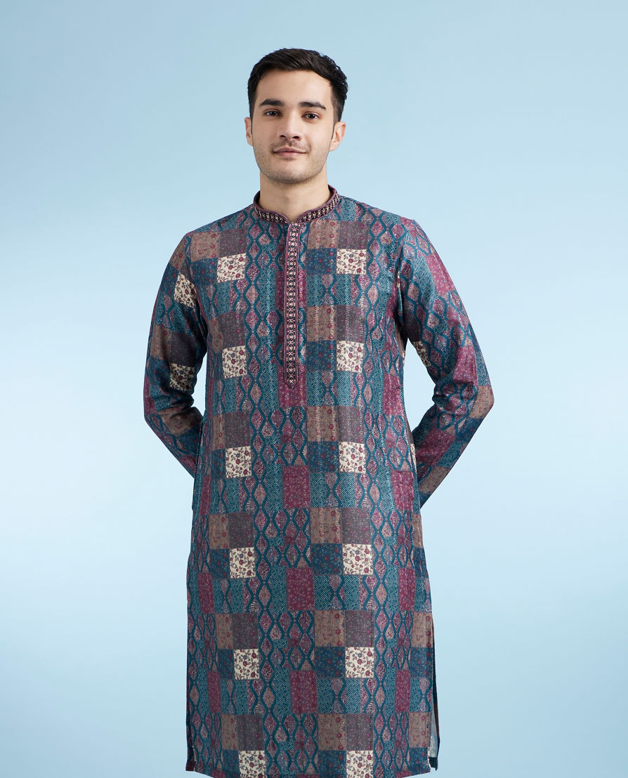 Diwas Men Teal Green Ethereal Kurta