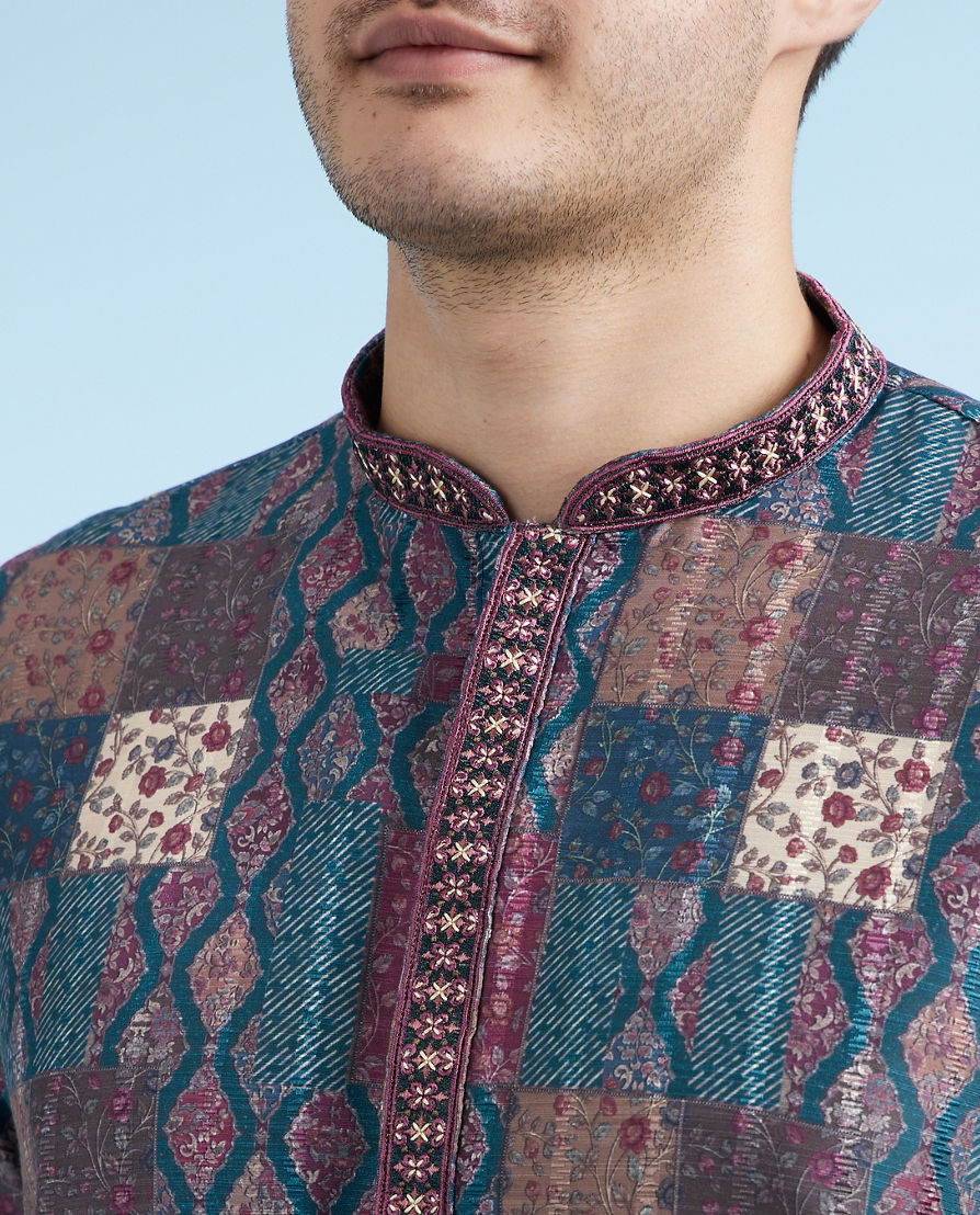 Diwas Men Teal Green Ethereal Kurta