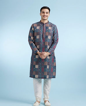 Diwas Men Teal Green Ethereal Kurta