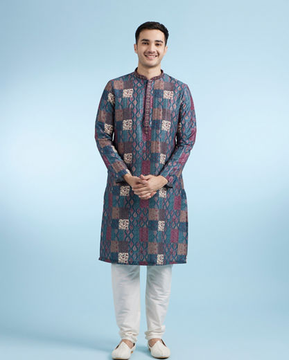 Diwas Men Teal Green Ethereal Kurta