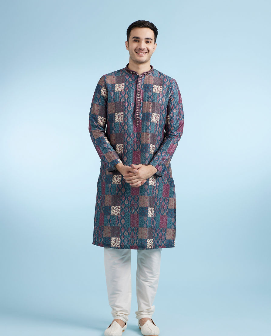 Diwas Men Teal Green Ethereal Kurta