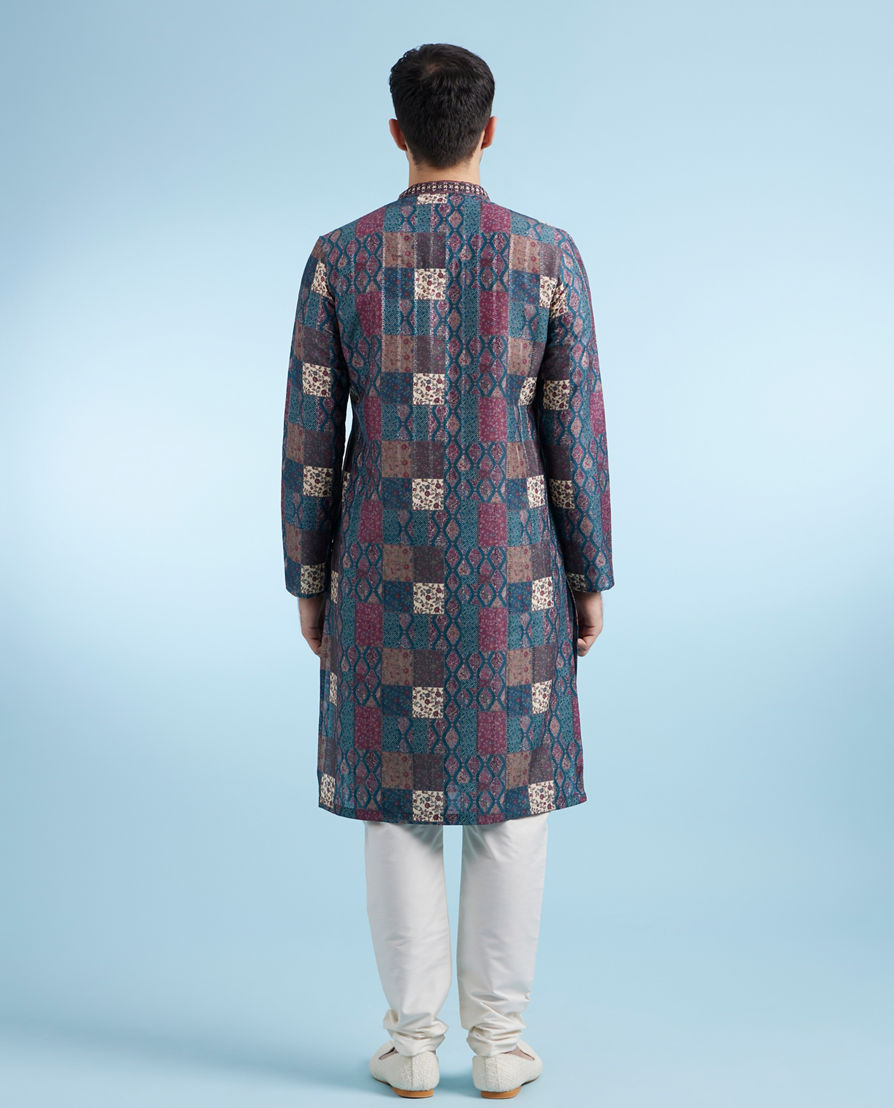 Diwas Men Teal Green Ethereal Kurta