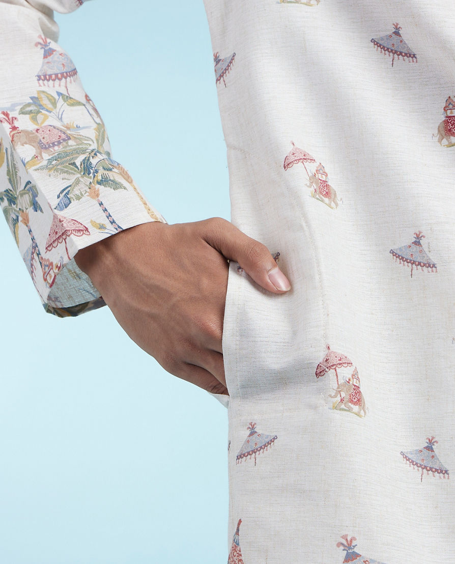 Diwas Men Elegant Beige Cotton Kurta