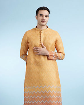 Diwas Men Mustard Blended Cotton Kurta