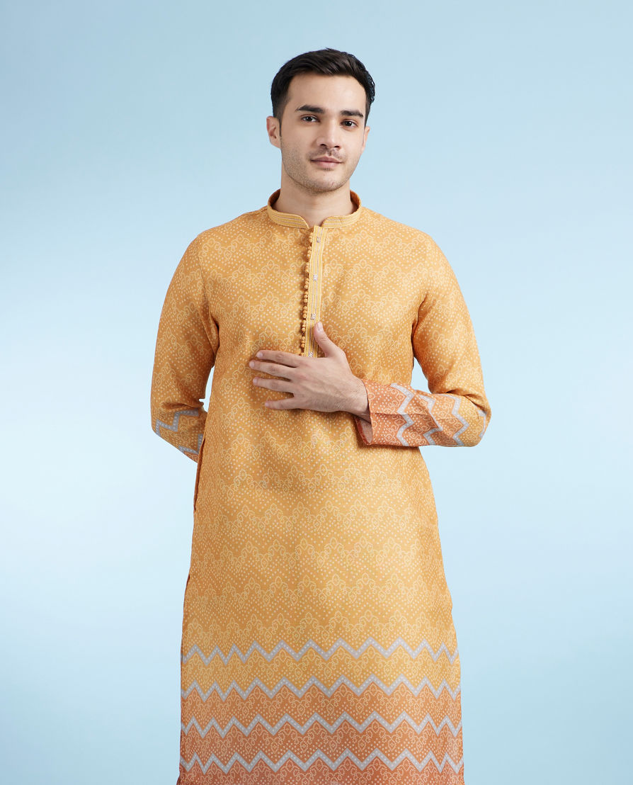 Diwas Men Mustard Blended Cotton Kurta