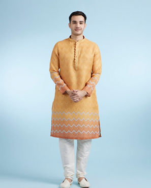 Diwas Men Mustard Blended Cotton Kurta