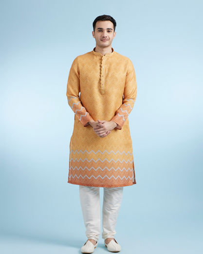 Diwas Men Mustard Blended Cotton Kurta