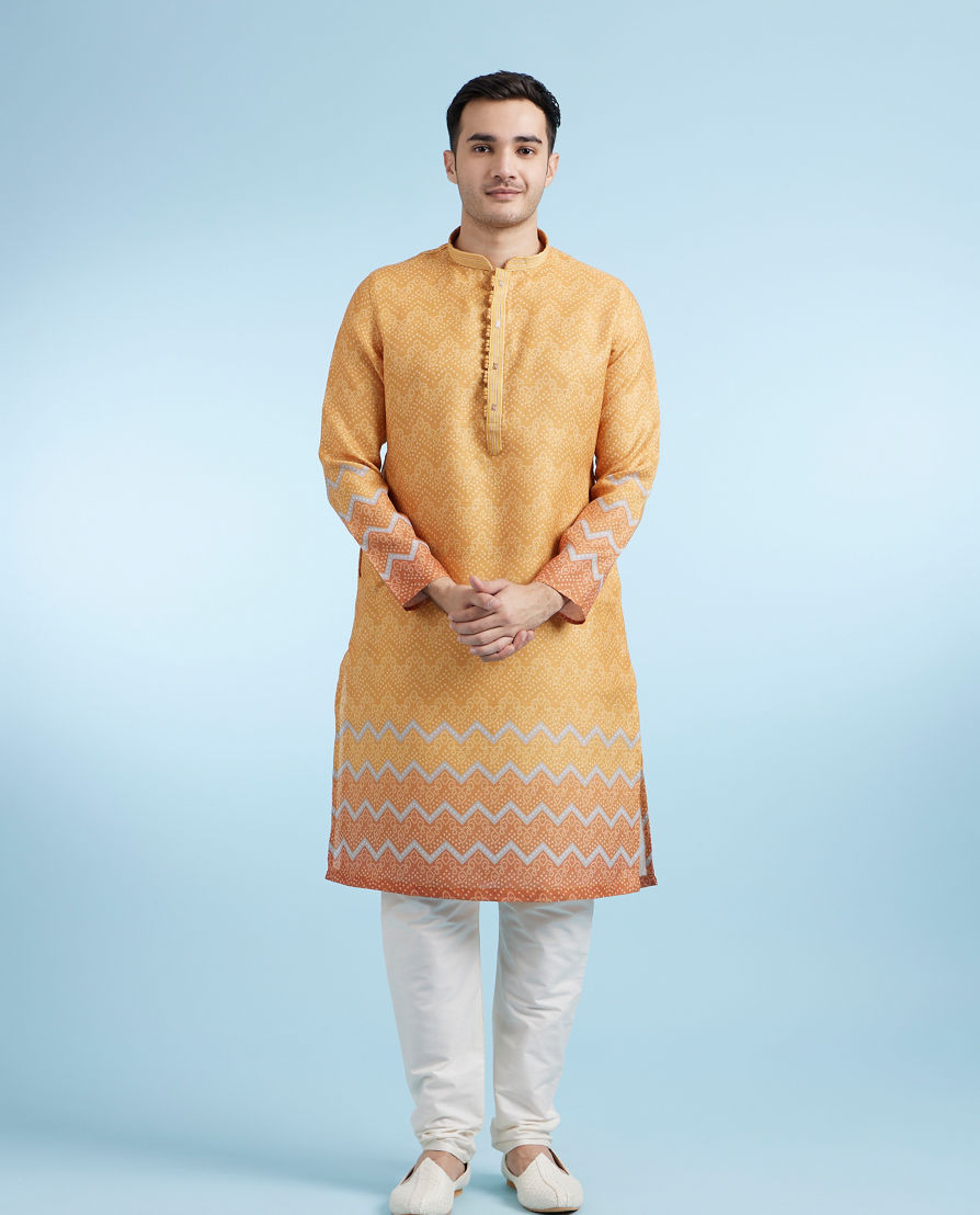 Diwas Men Mustard Blended Cotton Kurta