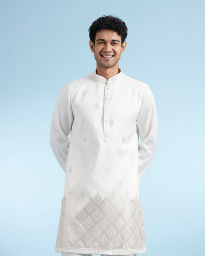 Diwas Men Cream Embroidered Kurta
