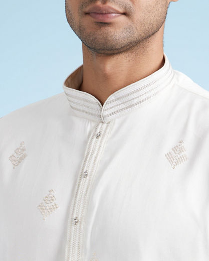 Diwas Men Cream Embroidered Kurta