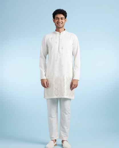 Diwas Men Cream Embroidered Kurta