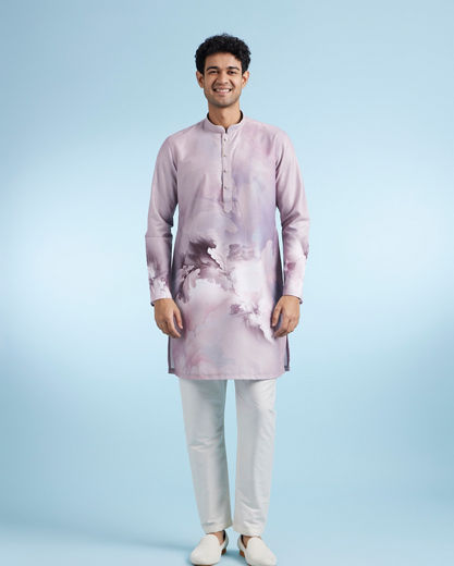 Diwas Men Lilac Printed Kurta in Blended Cotton