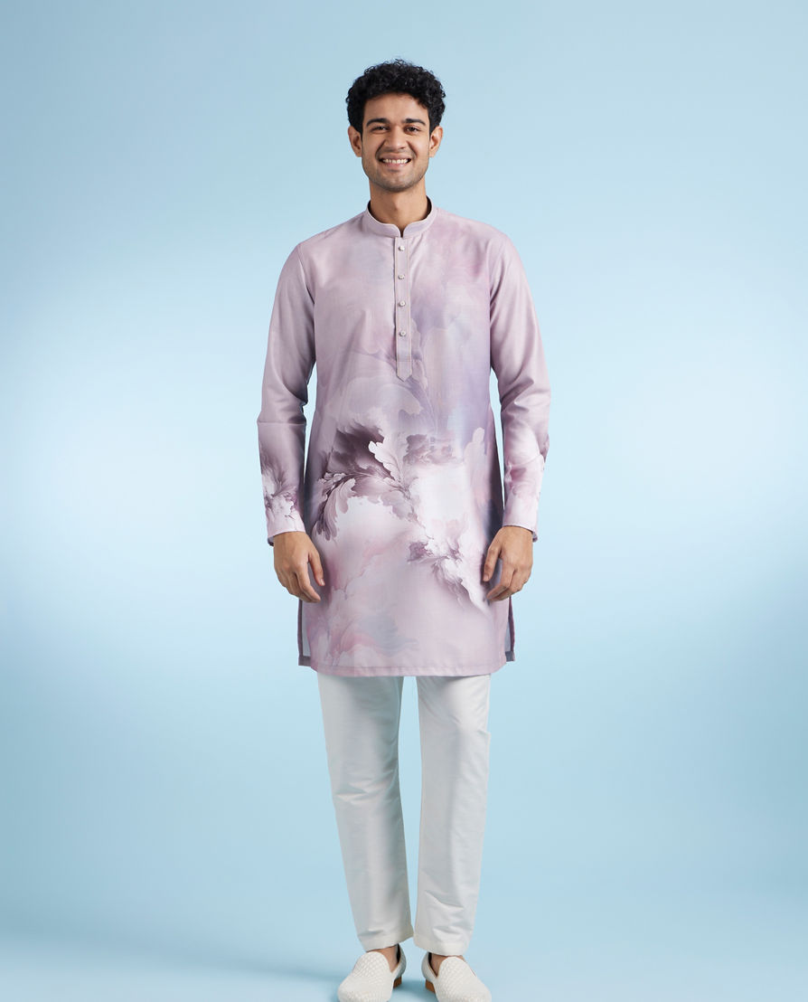 Diwas Men Lilac Printed Kurta in Blended Cotton