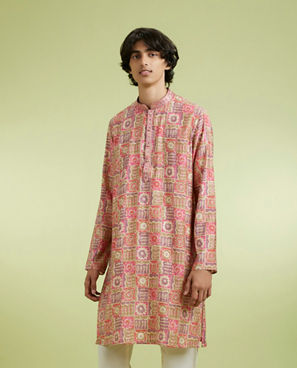 Diwas Men Dazzling Coral Kurta