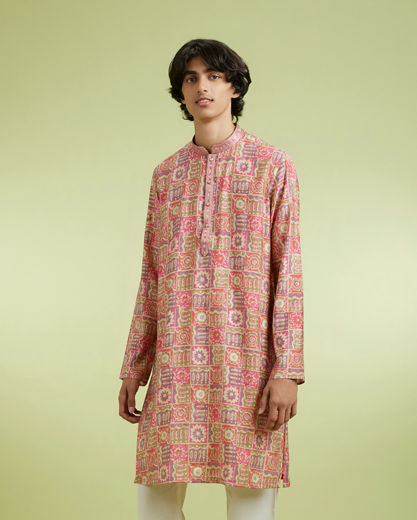 Diwas Men Dazzling Coral Kurta