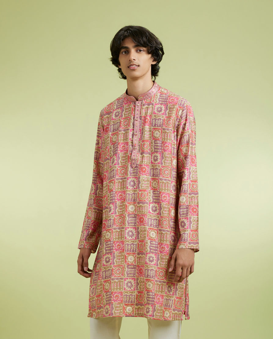 Diwas Men Dazzling Coral Kurta