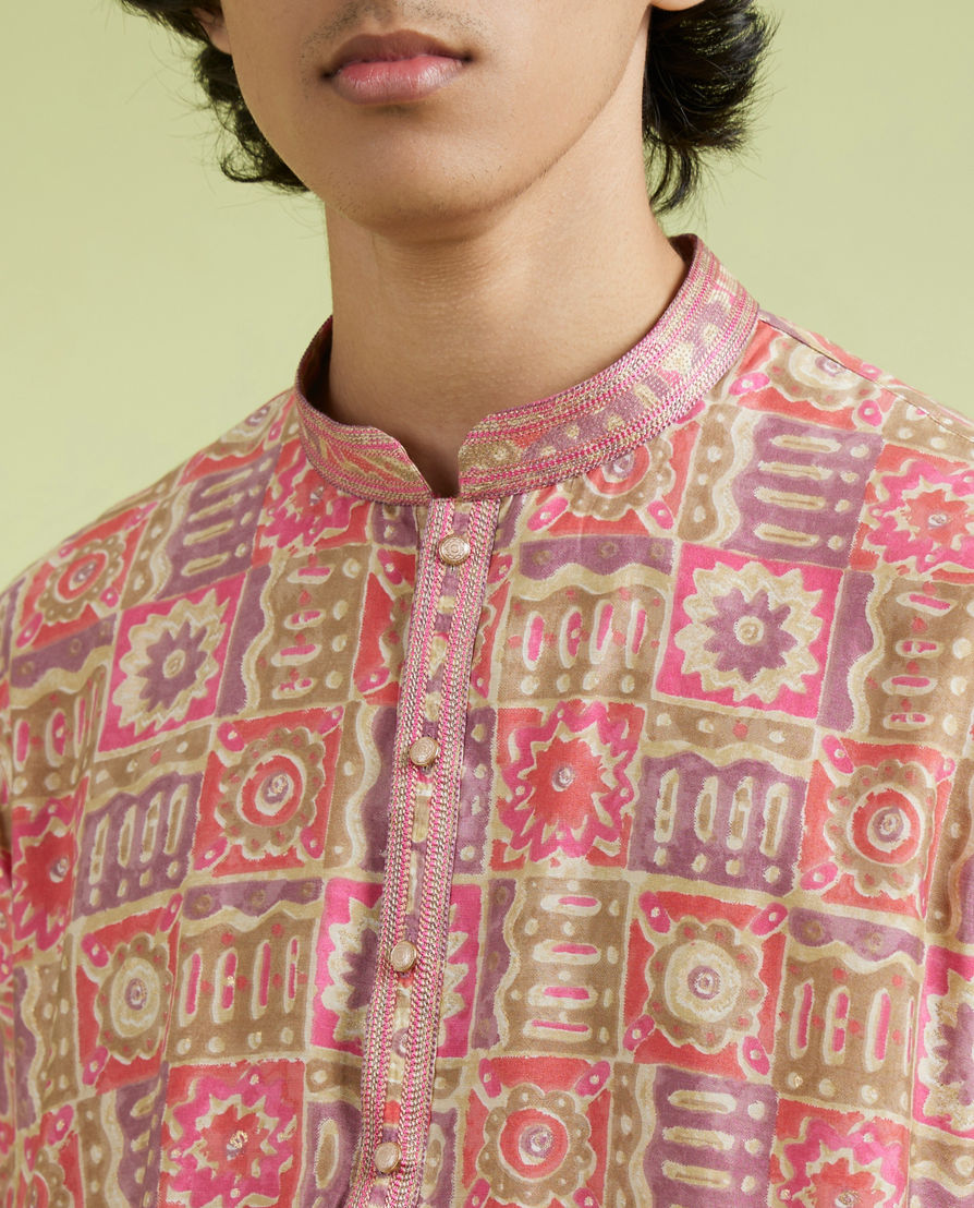 Diwas Men Dazzling Coral Kurta