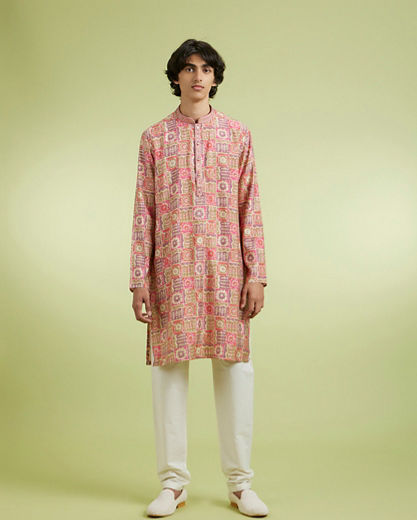 Diwas Men Dazzling Coral Kurta