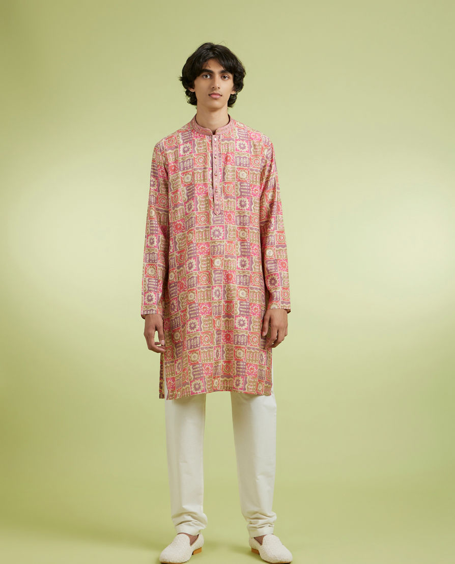 Diwas Men Dazzling Coral Kurta