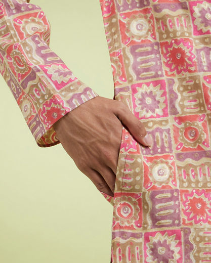 Diwas Men Dazzling Coral Kurta