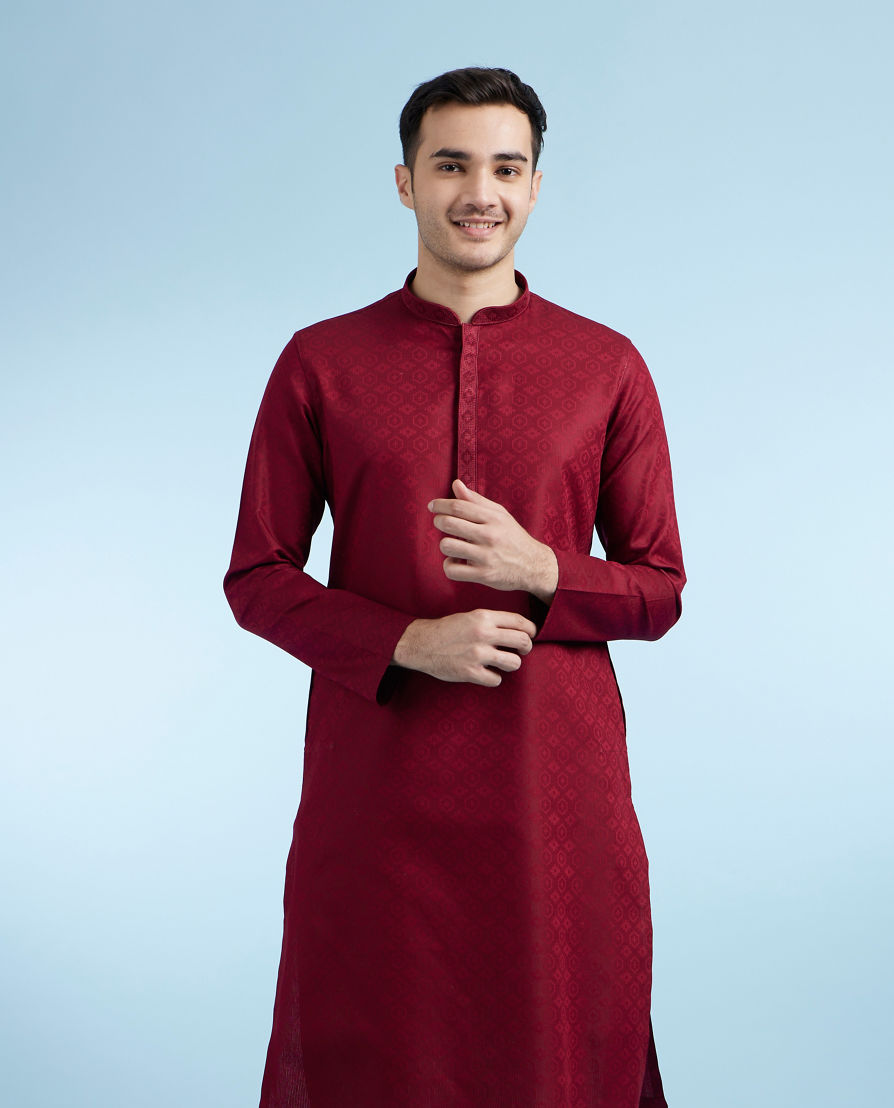 Diwas Men Maroon Cotton Festive Kurta