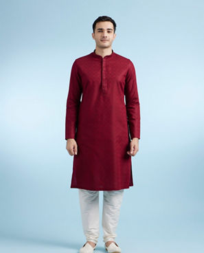 Diwas Men Maroon Cotton Festive Kurta