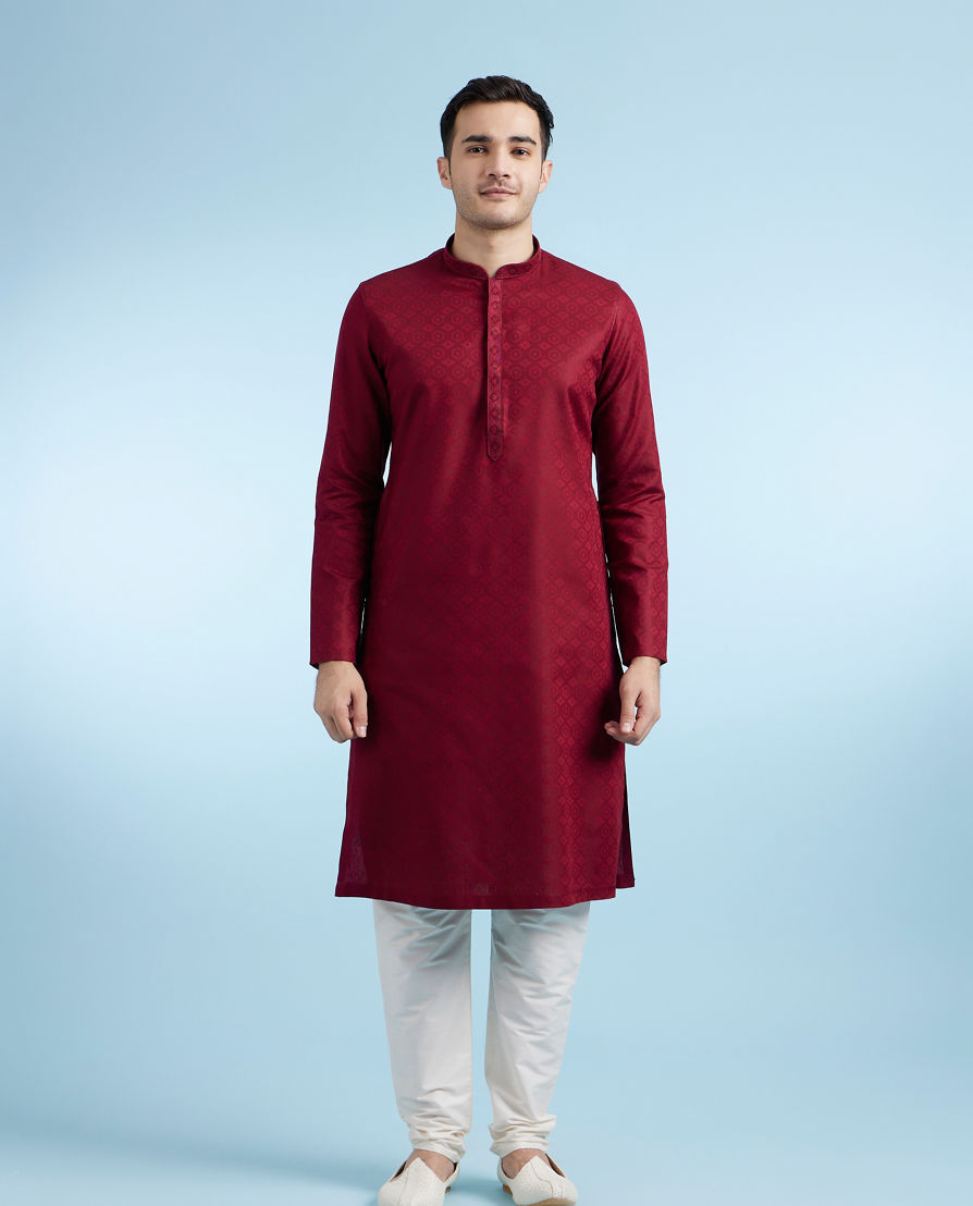Diwas Men Maroon Cotton Festive Kurta