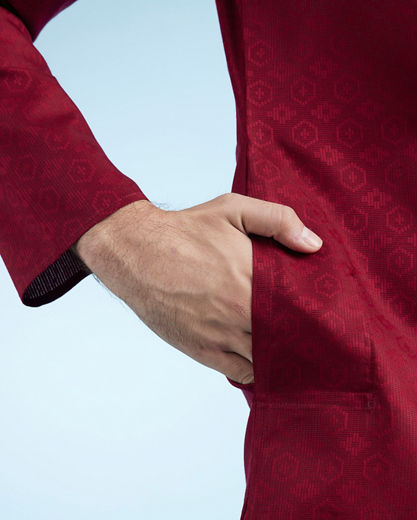 Diwas Men Maroon Cotton Festive Kurta