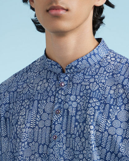 Diwas Men Dark Blue Engaging Elegance Kurta