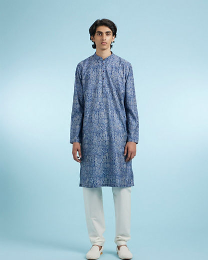 Diwas Men Dark Blue Engaging Elegance Kurta